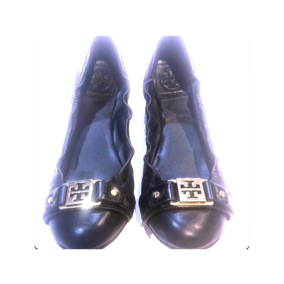 Tory Burch Shoes - Tory Burch 6 Black Flats Square Rectangle Buckle